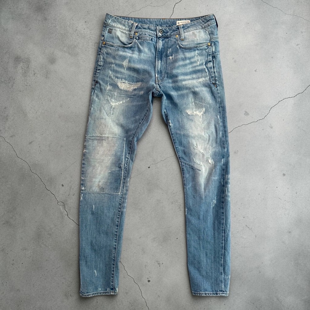 G-Star RAW D-Staq 3D Slim Restored Distressed Patchwork Jeans Mens 34x34 Blue